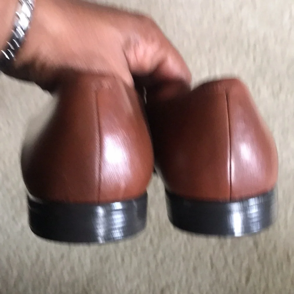 Trotters Brown Tasseled Leather Upper Flat Slip On Shoes-Size 10WW